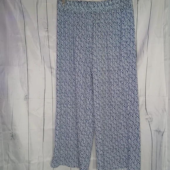 H&M pull on lightweight blue and white wide-leg pants - Picture 1 of 10
